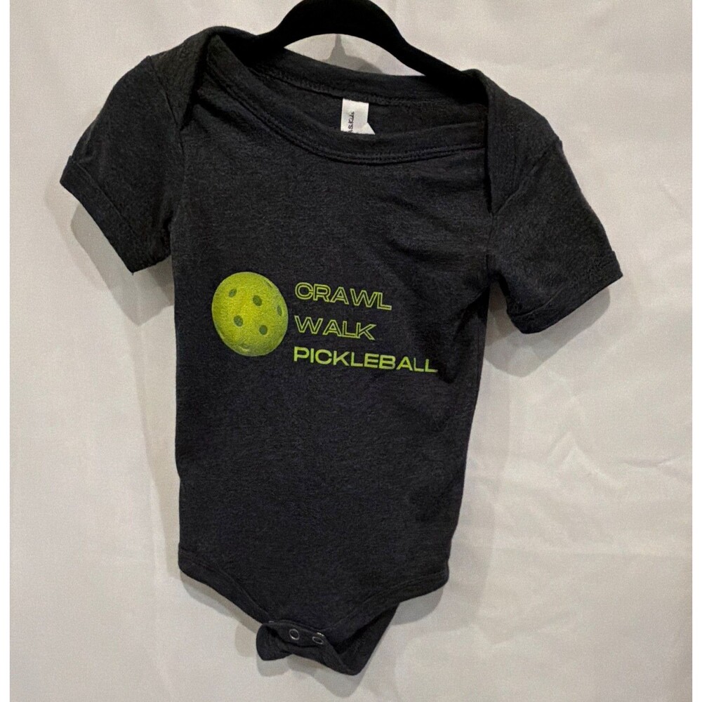 Bella + Canvas Gray "Crawl Walk Pickleball" Snap Bodysuit 9-12M